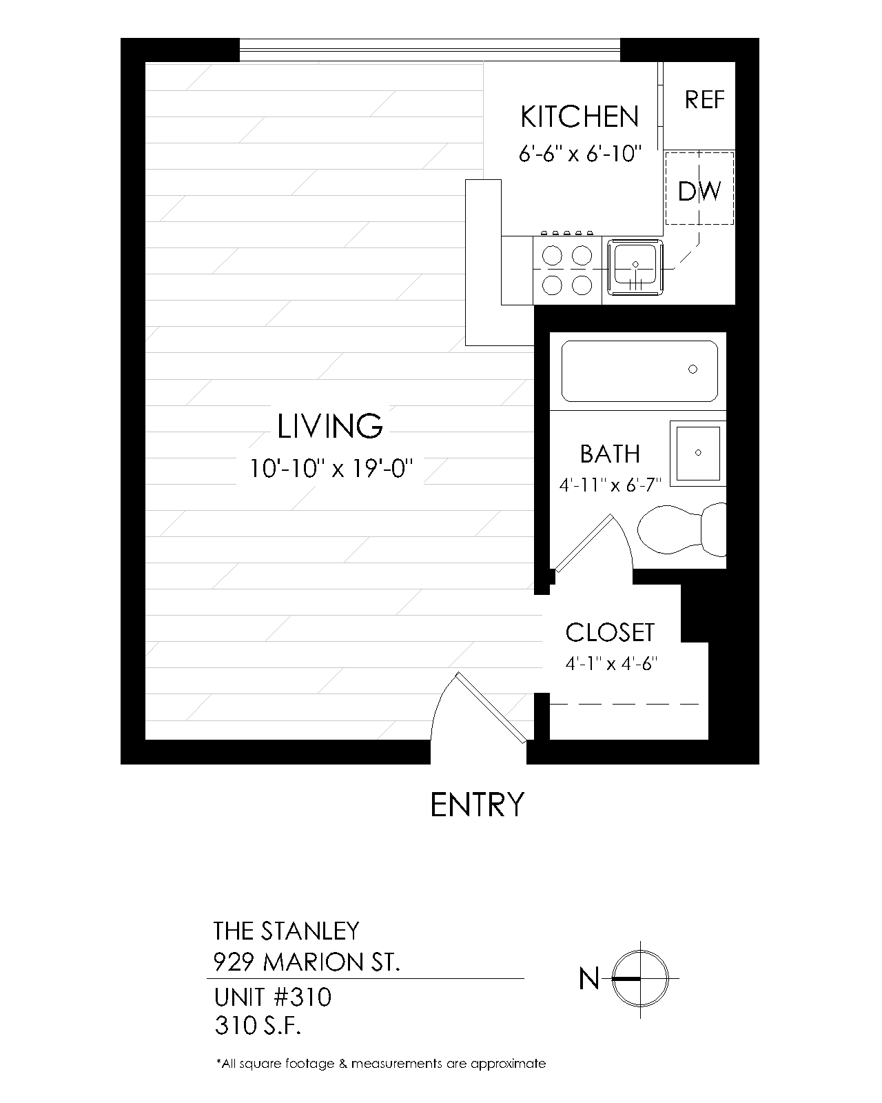Floor plan for studio, 1 bath, 325 sqft